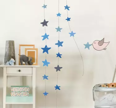 Hängende Sterne und Vogel Wandaufkleber - TenStickers