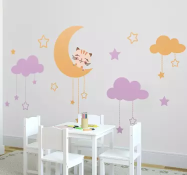 Katze auf dem Mond Aufkleber - TenStickers