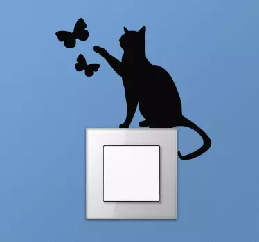 Katze mit Schmetterling Lichtschalter Sticker - TenStickers