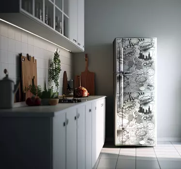 Kühlschrank Aufkleber Comic in Schwarz und Weiß - TenStickers
