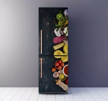 Essen auf Holzbrett Kühlschrank Folie - TenStickers