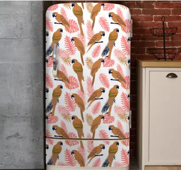 Kühlschrank Sticker Orange papageien mit rosa blüten - TenStickers