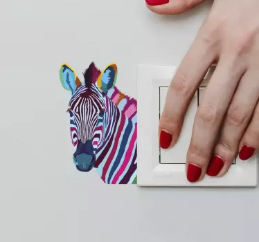Lichtschalter aufkleber buntes zebra gesicht - TenStickers