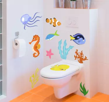 Wandtattoo Badezimmer Meerestiere Deko - TenStickers