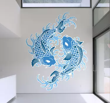 Blaue Yin und Yang Koifische Wandtattoo Wohnzimmer - TenStickers