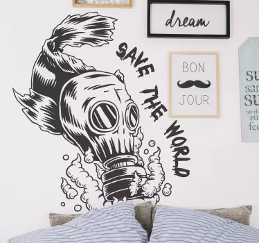 Wandtattoo Jugendzimmer Fisch mit Gasmaske - TenStickers
