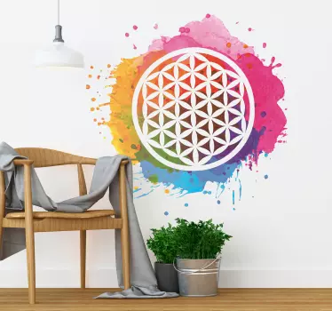 Wandtattoo Wohnzimmer Lebensblume Mandala bunt - TenStickers