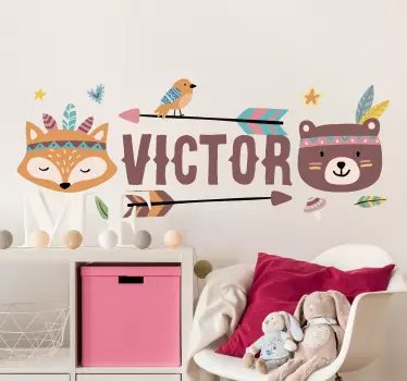 Wandtattoo Kinderzimmer nordische Waldtiere personalisiert - TenStickers