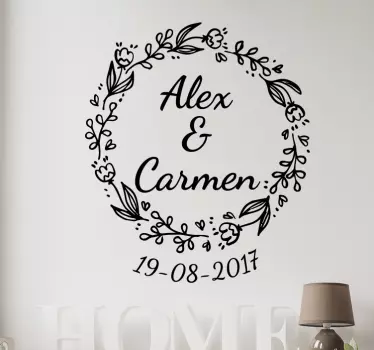 Personalisierter Aufkleber Hochzeit Blumenkranz - TenStickers