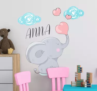 Personalisierter Elefant mit Herzen Wandaufkleber - TenStickers