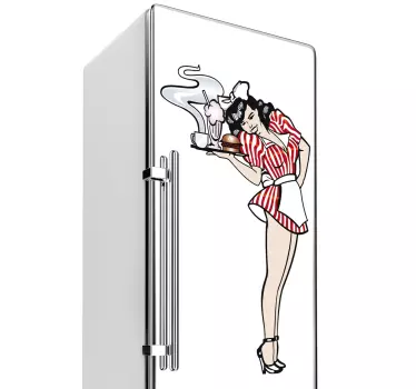 Retro Kellnerin Kühlschrank Folie - TenStickers
