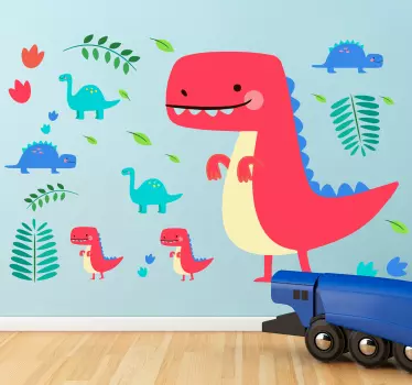 Roter dinosaurier wandaufkleber - TenStickers