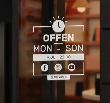 Aufkleber Schaufenster Öffnungszeiten und Soziale Medien - TenStickers