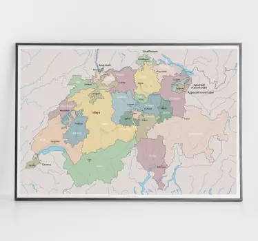 Schweiz karte mit regionen wandtattoo - TenStickers