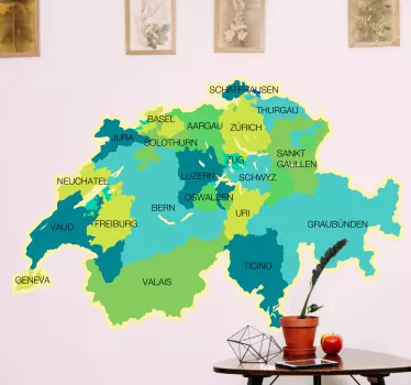 Schweiz Politische Karte Wandtattoo - TenStickers