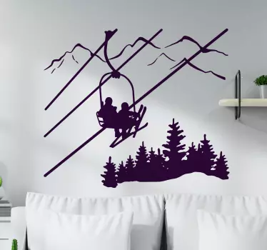 Sticker Natur Entwurf eines berges mit skisessellift - TenStickers