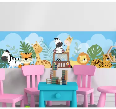 Tapetenbordüre Safaritiere mit zebralöwen und giraffen set - TenStickers