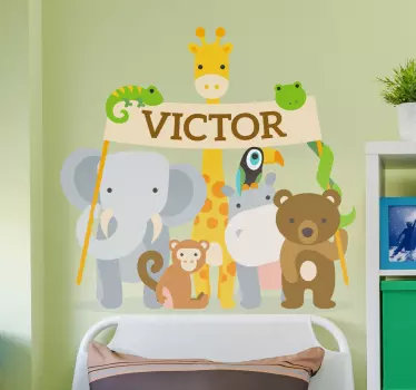 Personalisierbares Wildtiere Banner Kinder Wandtattoo - TenStickers