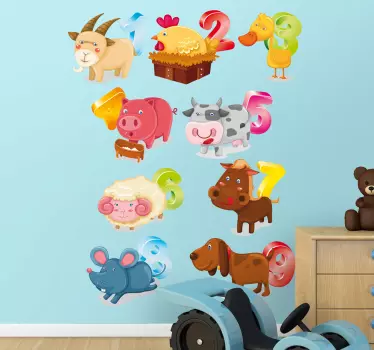 Tiere und Zahlen Aufkleber - TenStickers