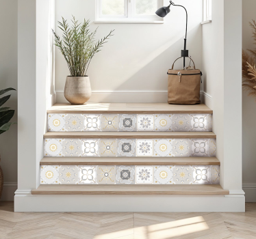 Treppenaufkleber portugiesische fliesen beige - TenStickers