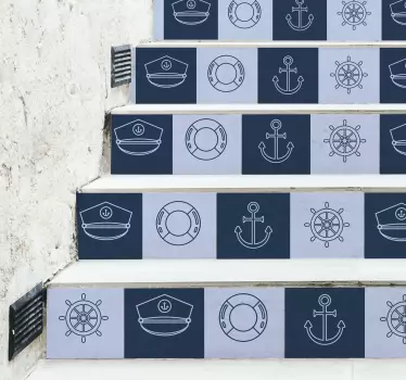 Treppenaufkleber sammlung nautischer symbole - TenStickers