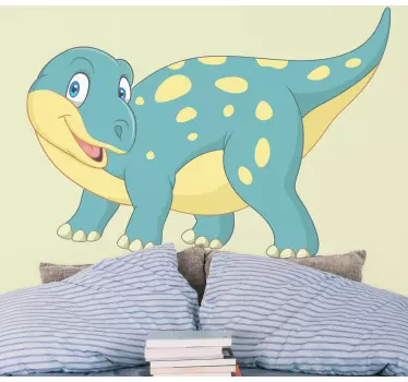 Türfolie Blau-gelber lächelnder dinosaurierdin - TenStickers