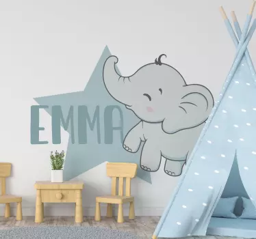 Türfolie Glücklicher elefant mit Namen - TenStickers