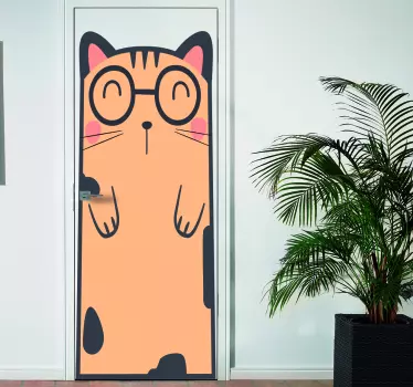 Türfolie Süße Katze mit Brille - TenStickers