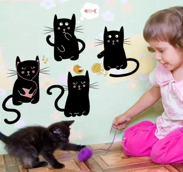 Vier schwarze Katzen Wandtattoo Kinderzimmer - TenStickers