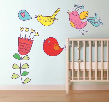 Vogel und Blume Wandtattoo - TenStickers