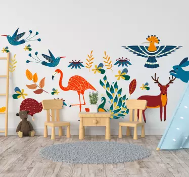 Wandaufkleber Tier Tiere und Pflanzen im Tenango-Stil - TenStickers