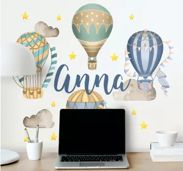Wandtattoo Kinderzimmer blaue Luftballons mit Sternen - TenStickers