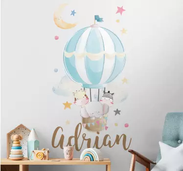 Wandtattoo Kinderzimmer Heißluftballon mit Tieren und Namen - TenStickers