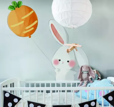 Wandsticker Bauernhof Hase mit dem Ballon über der Stadt - TenStickers