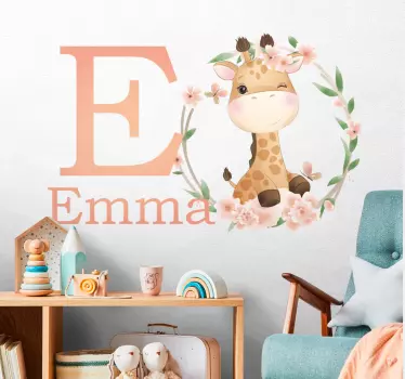 Wandstickers Kinderzimmer Süße giraffe für mädchen mit Namen - TenStickers