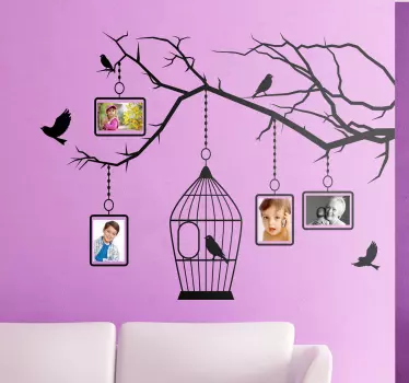Wandtattoo Ast mit Vögeln und Bilderrahmen - TenStickers