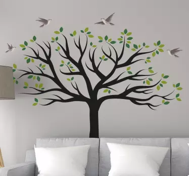 Wandtattoo Wohnzimmer Vögel fliegen über grünen Baum - TenStickers