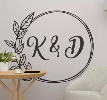 Wandtattoo bett mit personalisierbarem initialen-kreis - TenStickers