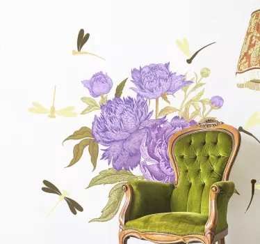 Wandtattoo blumen lavendel pfingstrosen arrangement - TenStickers