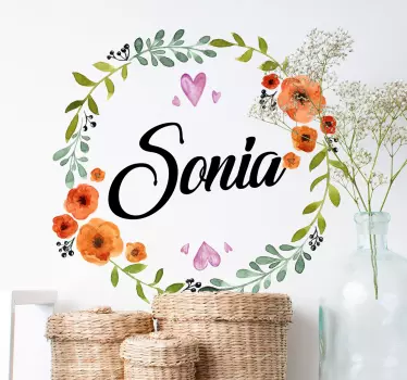 Wandtattoo Blumenkranz mit Namen - TenStickers
