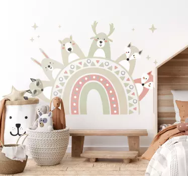 Wandtattoo Kinderzimmer boho-regenbogen mit wilde Tieren - TenStickers