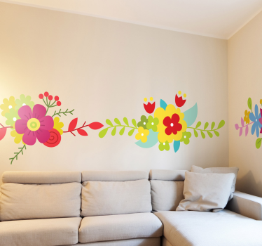 Wandtattoo bunte Blumenranke - TenStickers