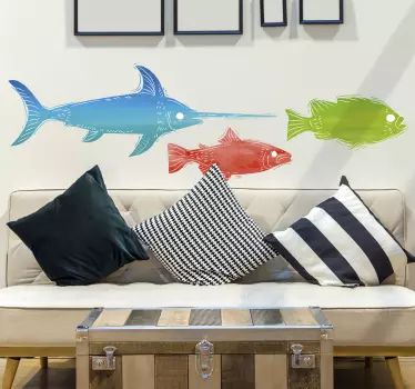 Wandtattoo Bunte Fische im Wasserfarben Design - TenStickers