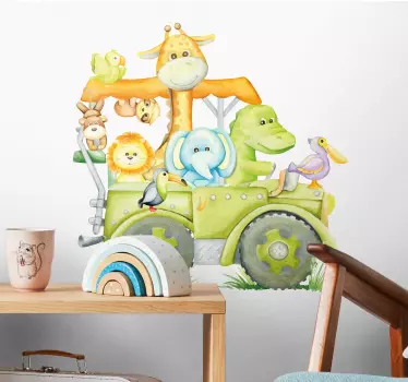 Wandtattoo Kinderzimmer Dschungeltiere im Jeep - TenStickers