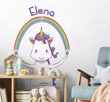 Einhorn mit Regenbogen personalisierbar Wandtattoo - TenStickers