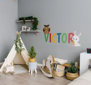 Personalisiertes Wandtattoo mit Eulen und Kaninchen Zeichnung - TenStickers