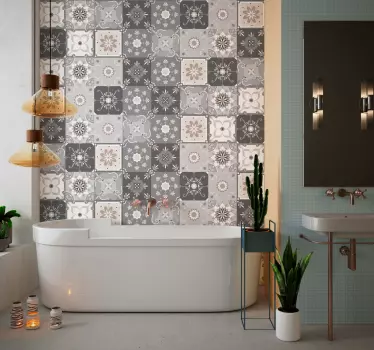 Wandtattoo Badezimmer Beige Blumenverzierung Fliesen - TenStickers