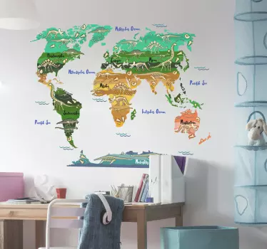 Personalisierter Aufkleber Weltkarte Dinosaurier - TenStickers