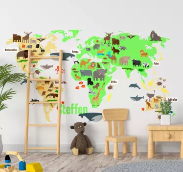 Personalisierter Aufkleber Weltkarte Tiere Kinder - TenStickers