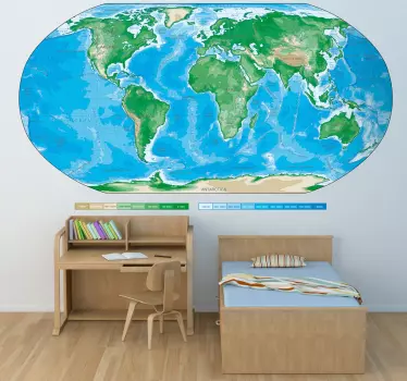 Wandtattoo geographische Weltkarte - TenStickers